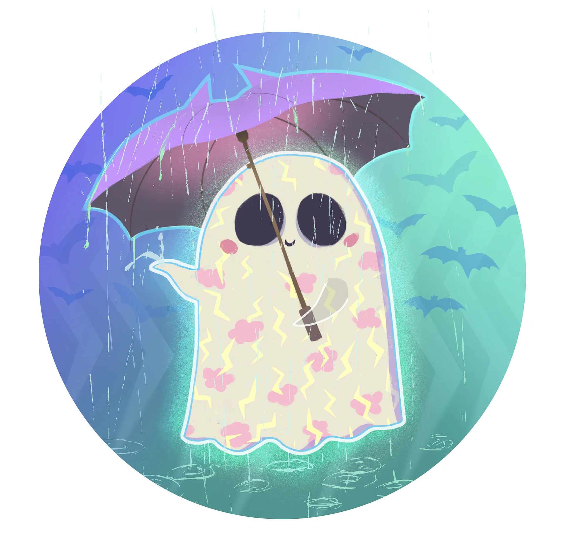 Pastel Little Ghost in the Rain #2 - Greeting Card product image (3)