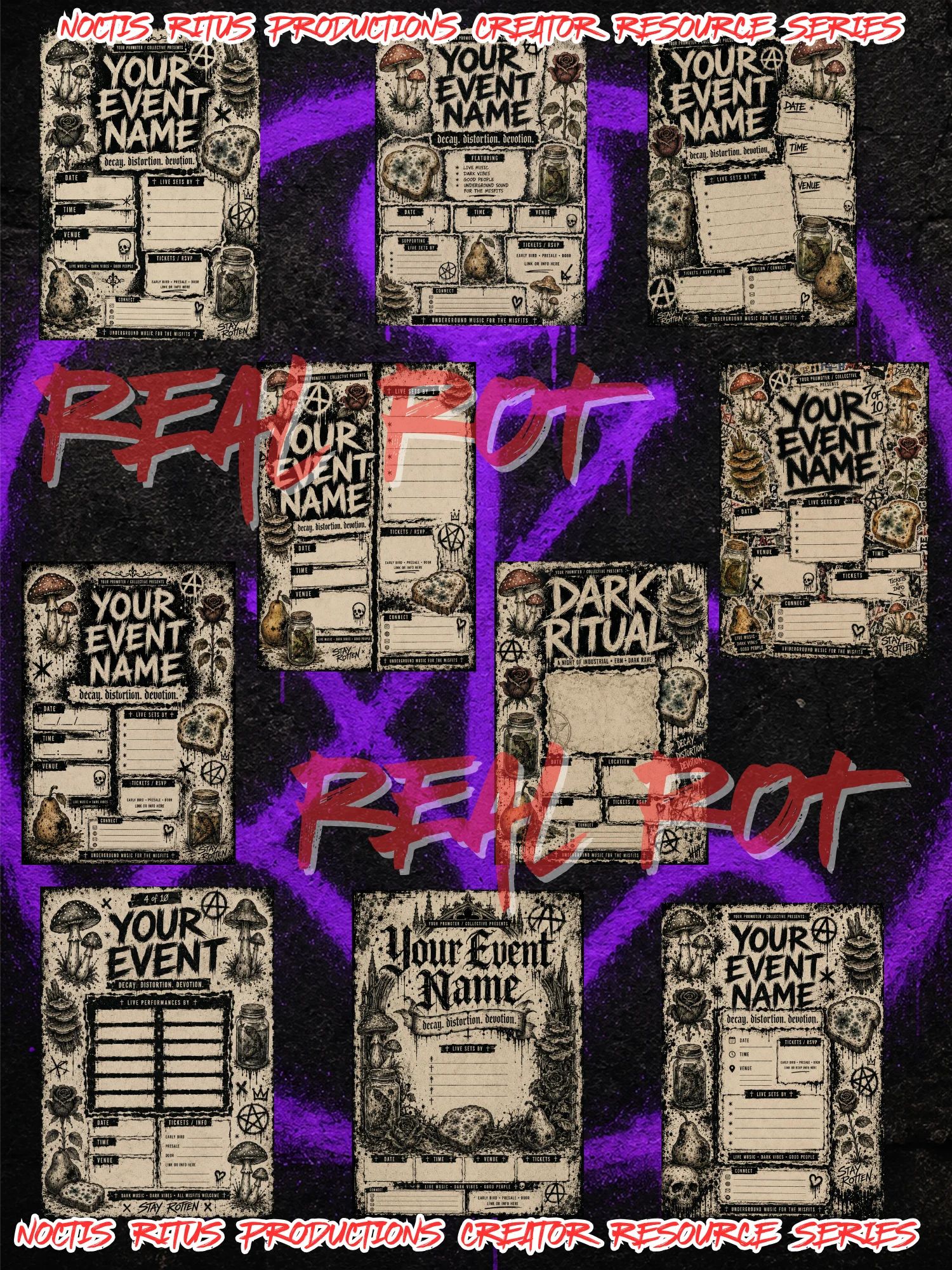 REAL ROT: Rotten Underground Music Promo Kit — 10 Poster Templates + 41 PNG Objects product image (1)