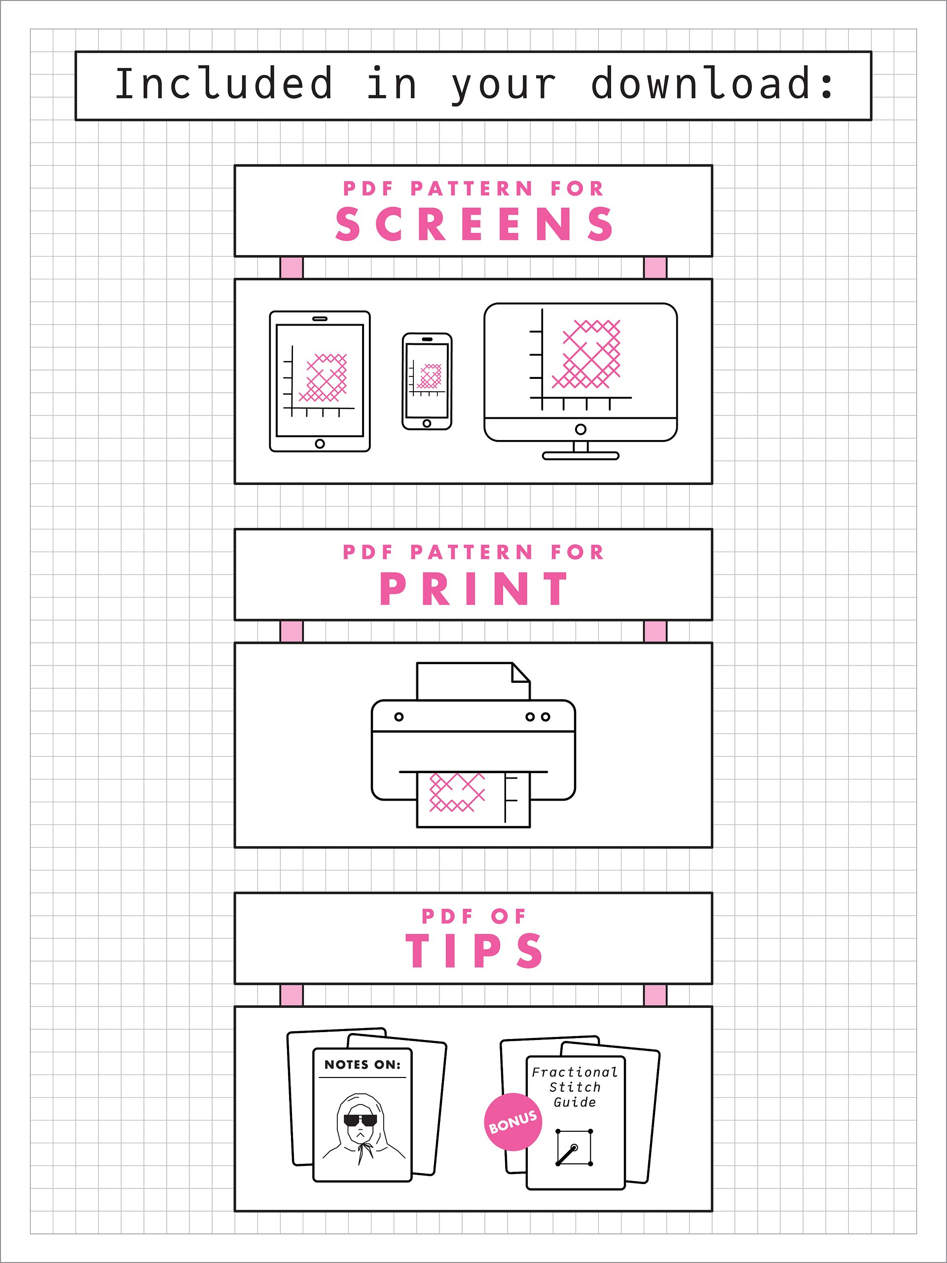 Pink Wednesdays • Blackwork Cross Stitch Pattern • PDF Digital Download product image (4)