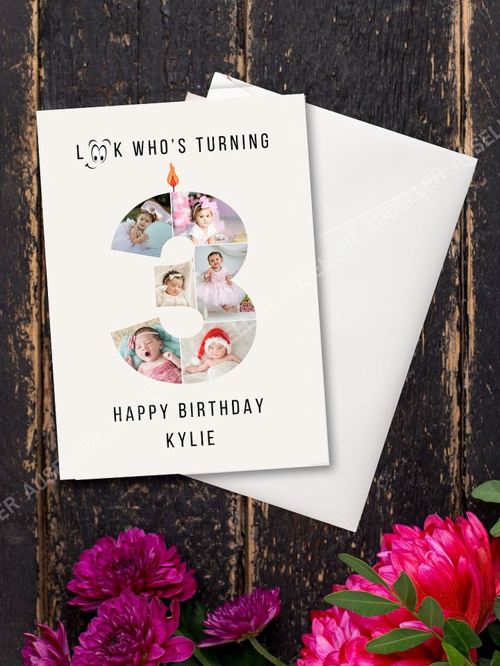 3rd Birthday Number Photo Card Canva Template product image (2)
