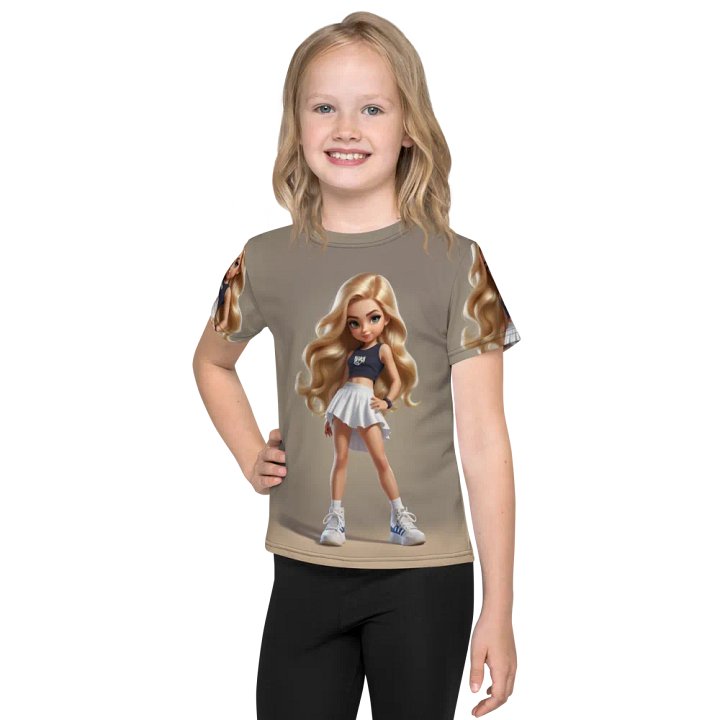 Fitness Barbie Blue & White Kids Crew Neck T-Shirt product image (1)