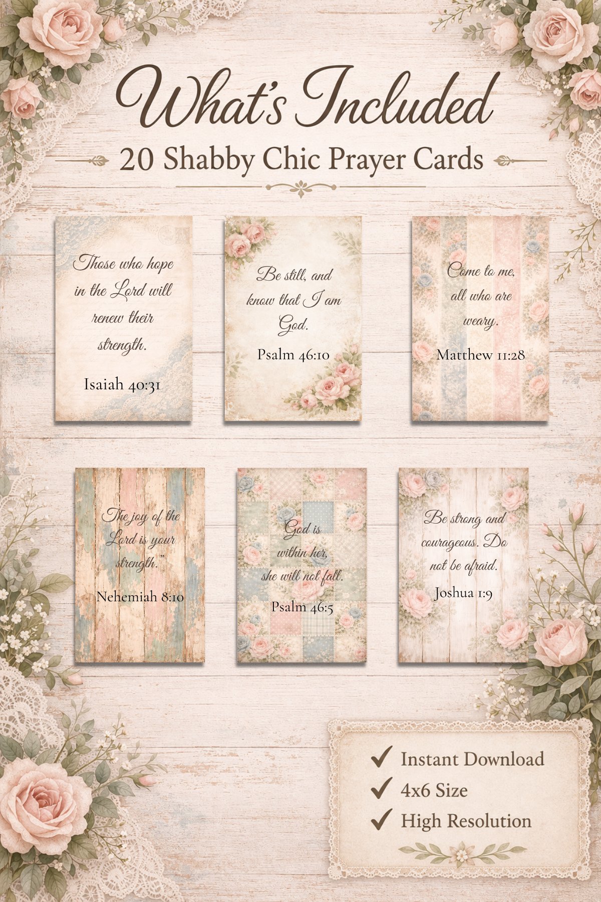 Shabby Chic Prayer Cards, Blush Sage Dusty Blue Printable Scripture Cards, Christian Encouragement Cards, 4x6 Bible Verse Wall Art product image (1)
