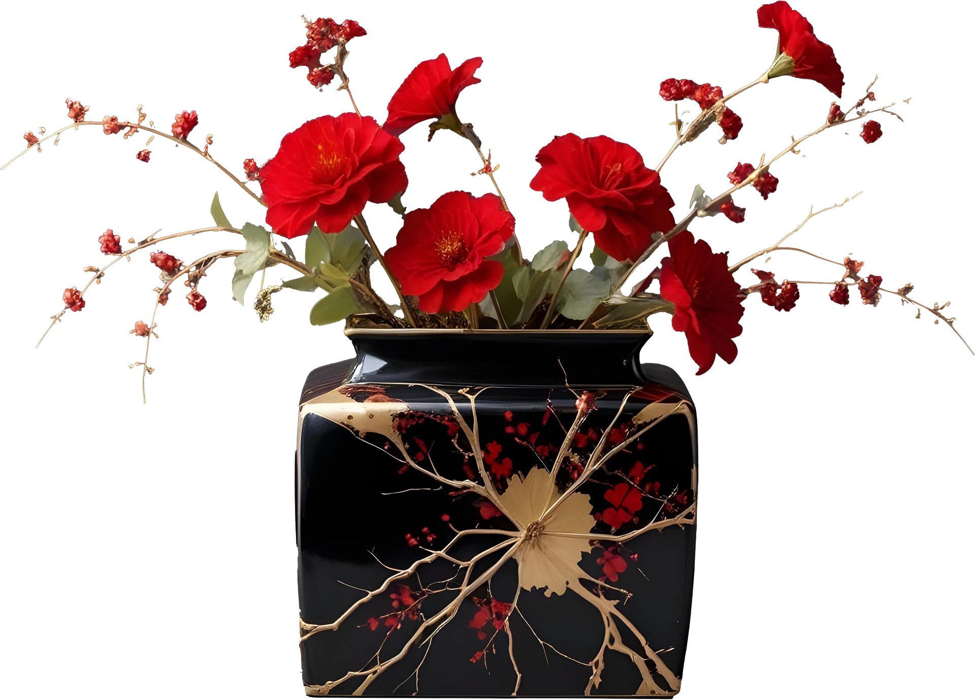 Kintsugi Elegance – Black and Red Vase PNG product image (1)