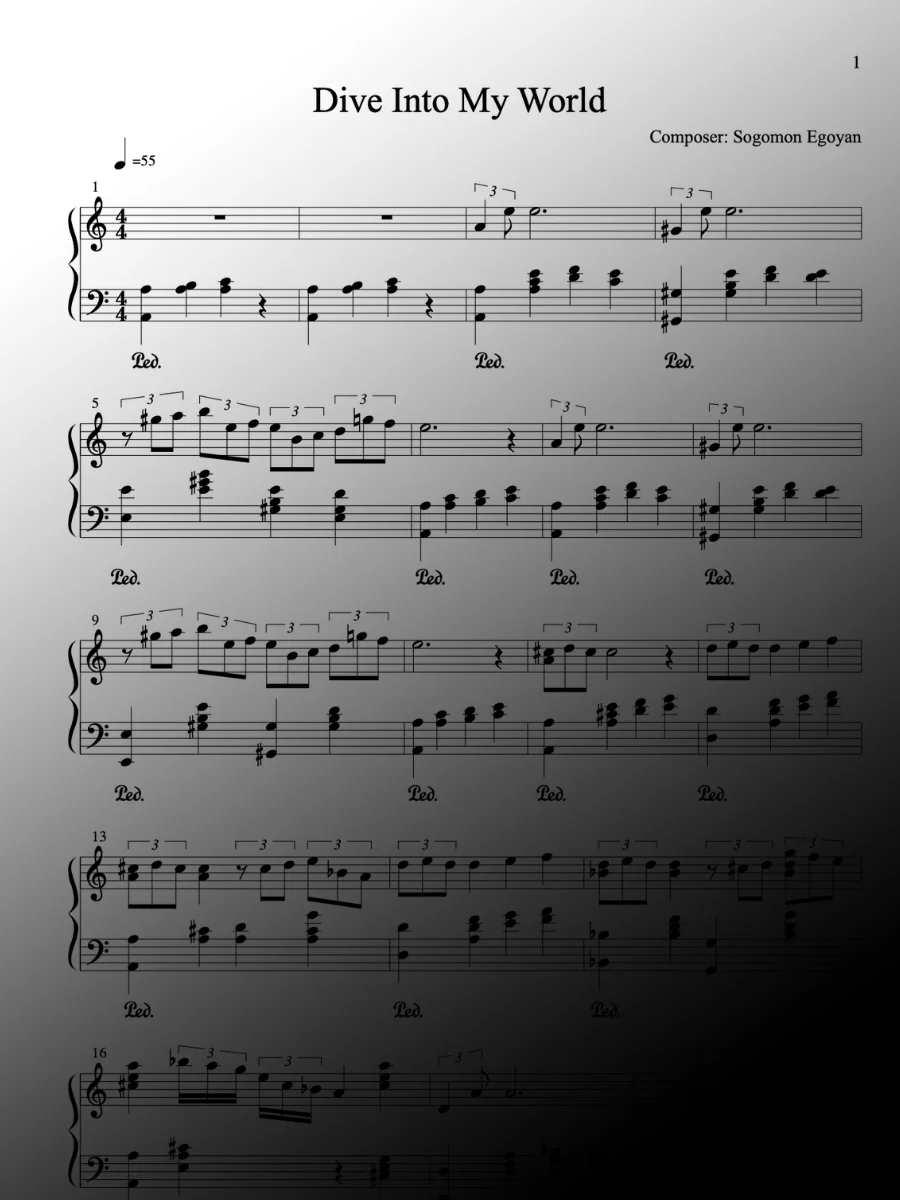 Dive Into My World by Sogomon Egoyan - Piano Sheet Music product image (1)