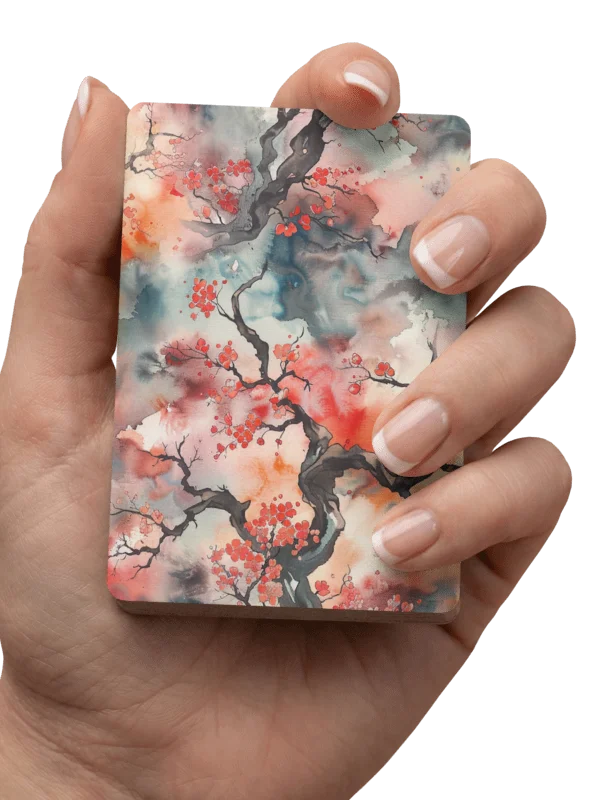 Japanese Sakura Watercolor Playing Cards | Moody Cherry Blossom Art Poker Deck product image (3)