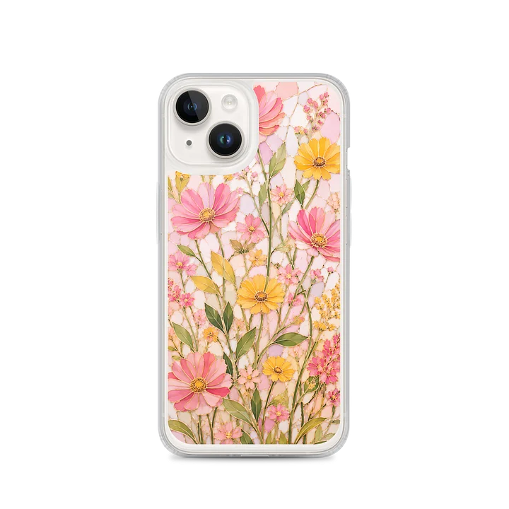 Pink And Yellow Wild Flowers Mosaic Premium Soft Silicone iPhone Case - MagSafe Compatible product image (4)