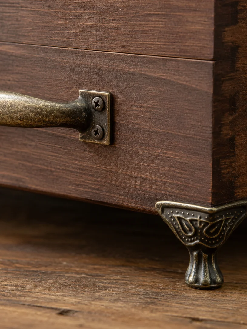 Handmade Wooden Buffet Server | Half-Size Steam Table Pan Holder with Antique Brass Handles & Decorative Feet | Rustic Serving Tray product image (4)