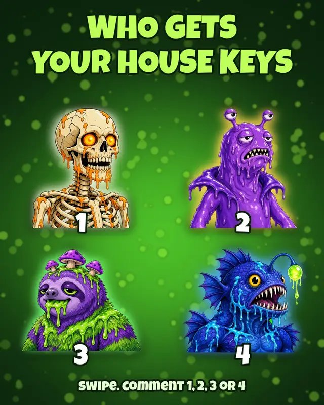 which one are you trusting with your house keys weird aliens from the ooze pits, robinhood chain pfp art oozlings.com · opensea.io/collection/oozlings #Oozlings #AlienArt #CryptoTok #NFTTok #RobinhoodChain