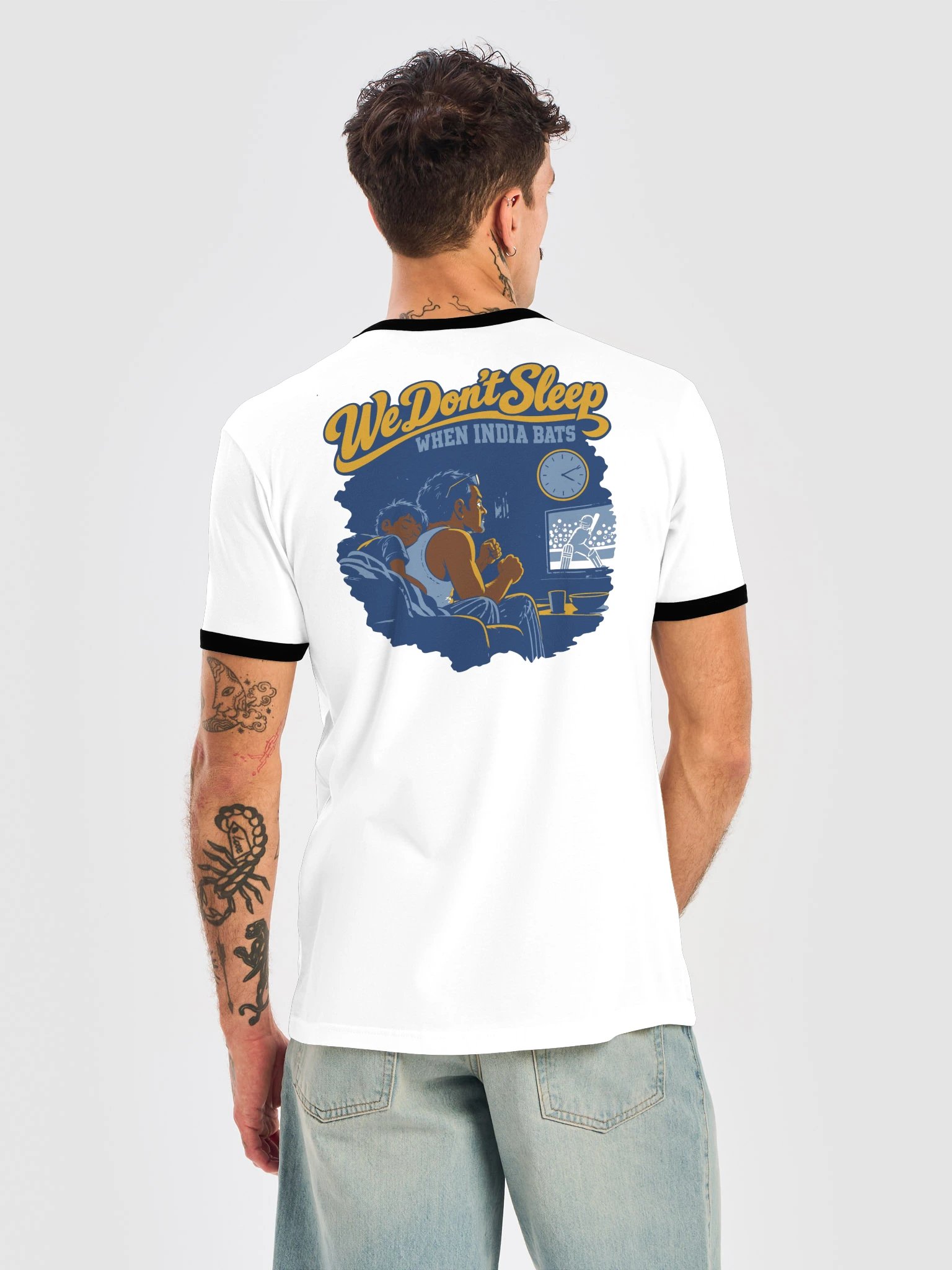 We Don't Sleep When India Bats (Ringer Tee, Back Print) product image (6)
