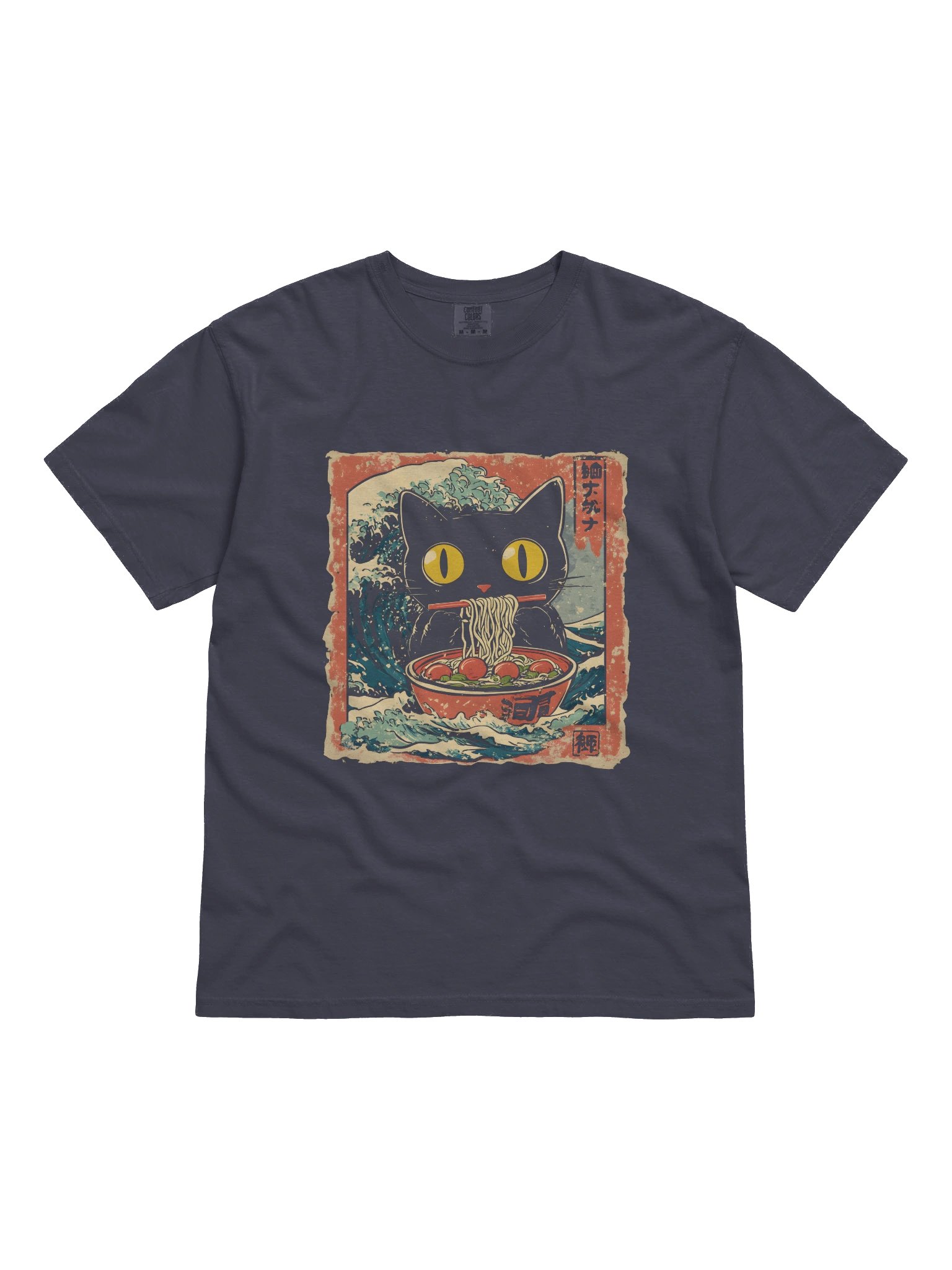Ramen Eating Black Cat T-Shirt – Relaxed Fit Heavyweight Unisex Cotton T-Shirt product image (1)