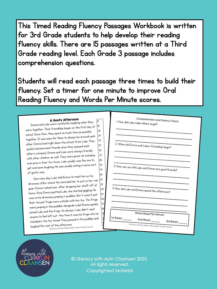 Timed Reading Fluency Passages for 3rd Grade product image (2)