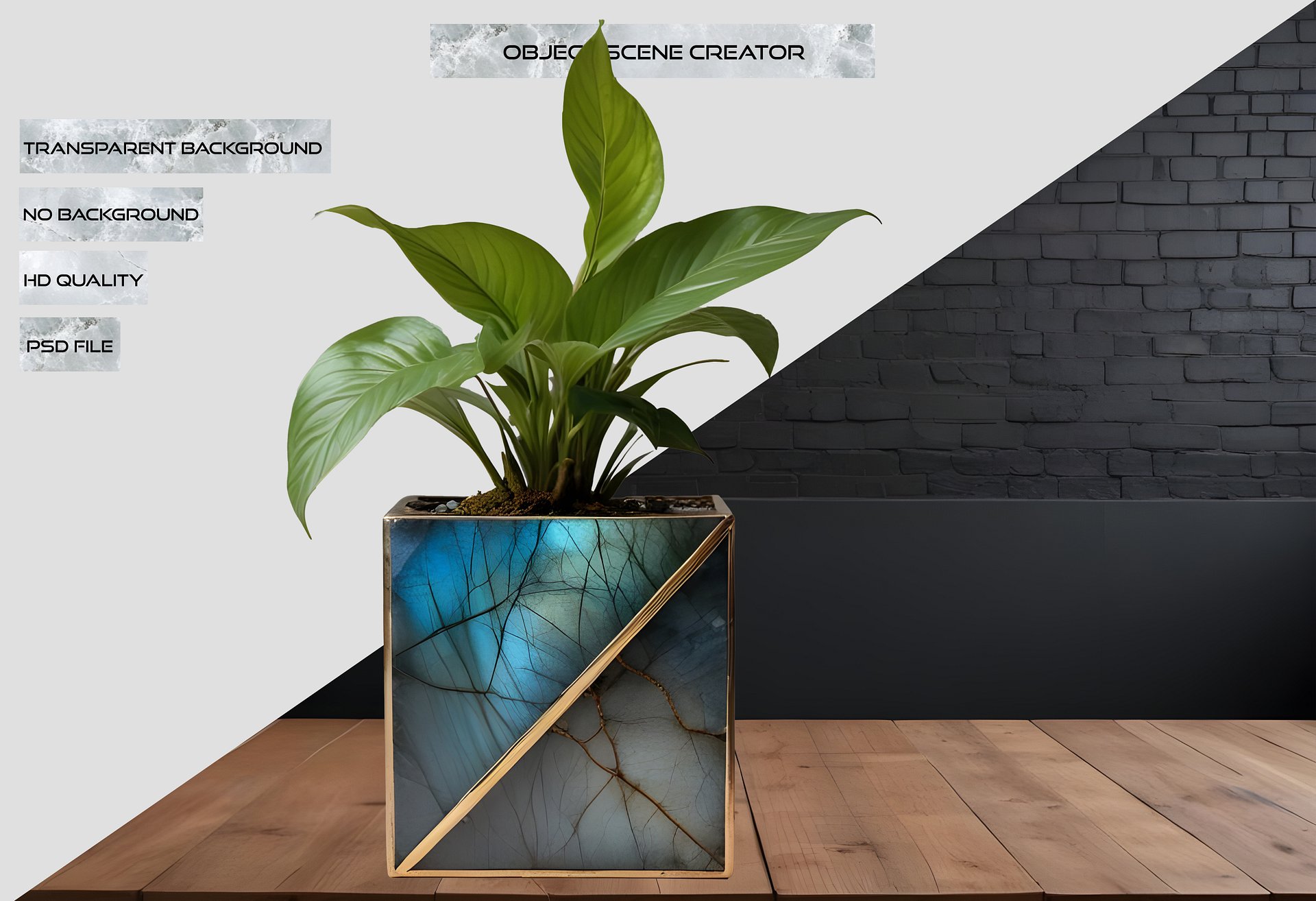 Stellar Luxe – Diagonal Labradorite & Bronze Planter PNG product image (2)
