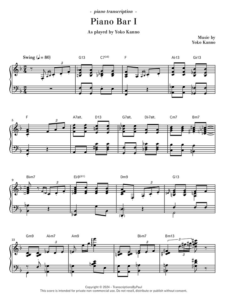 Piano Bar I - Yoko Kanno product image (1)
