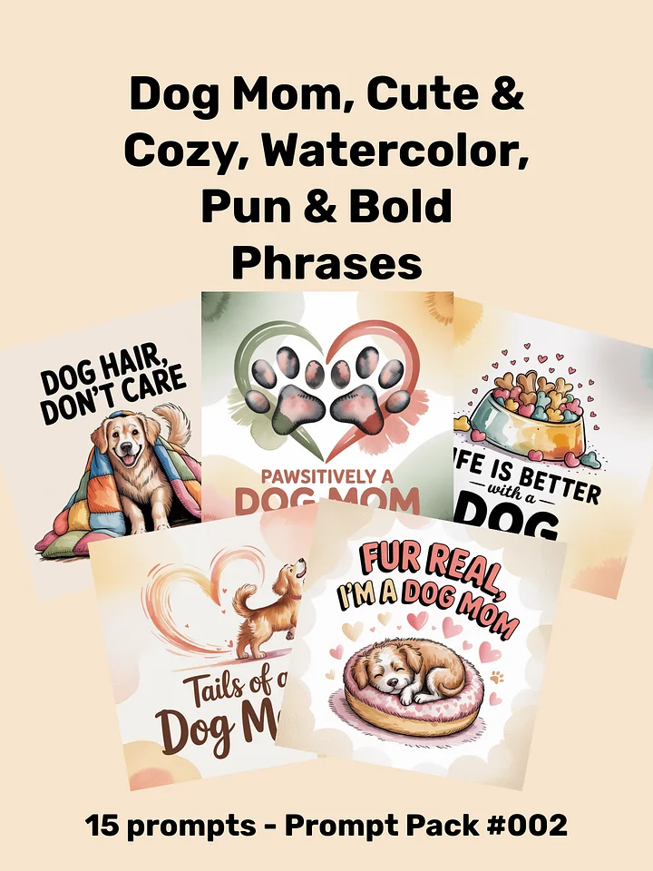 Dog Mom, Cute & Cozy, Watercolor, Pun & Bold Phrases (Prompt Pack - PP002) product image (1)