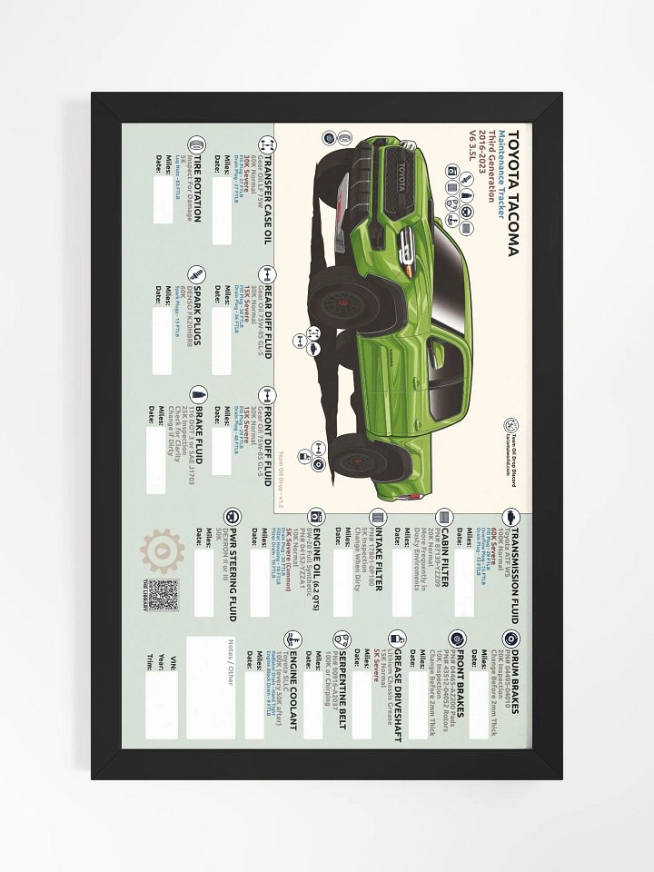 3RD GEN MAINTENANCE TRACKER V1.2 - Lime (FRAMED) product image (2)