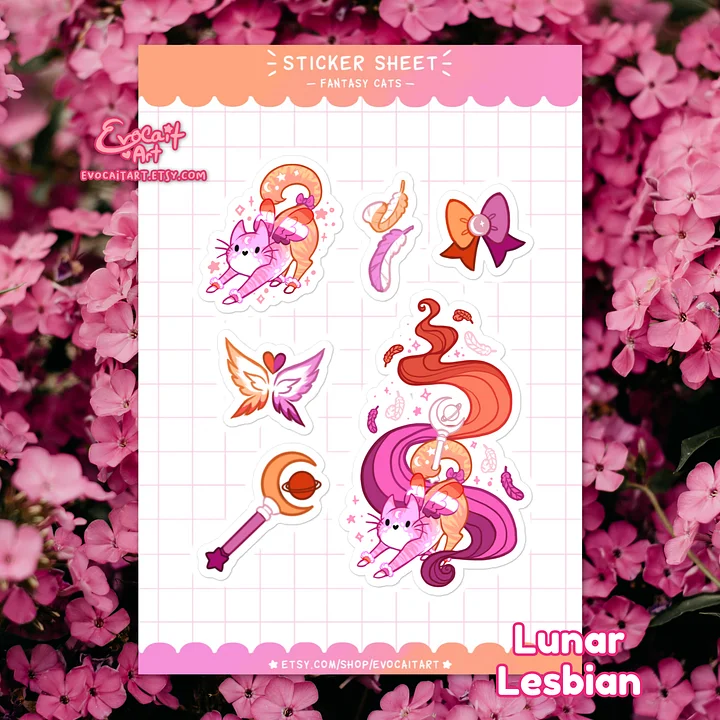 Fantasy Pride Cat Sticker Sheet: Lunar Lesbian product image (1)