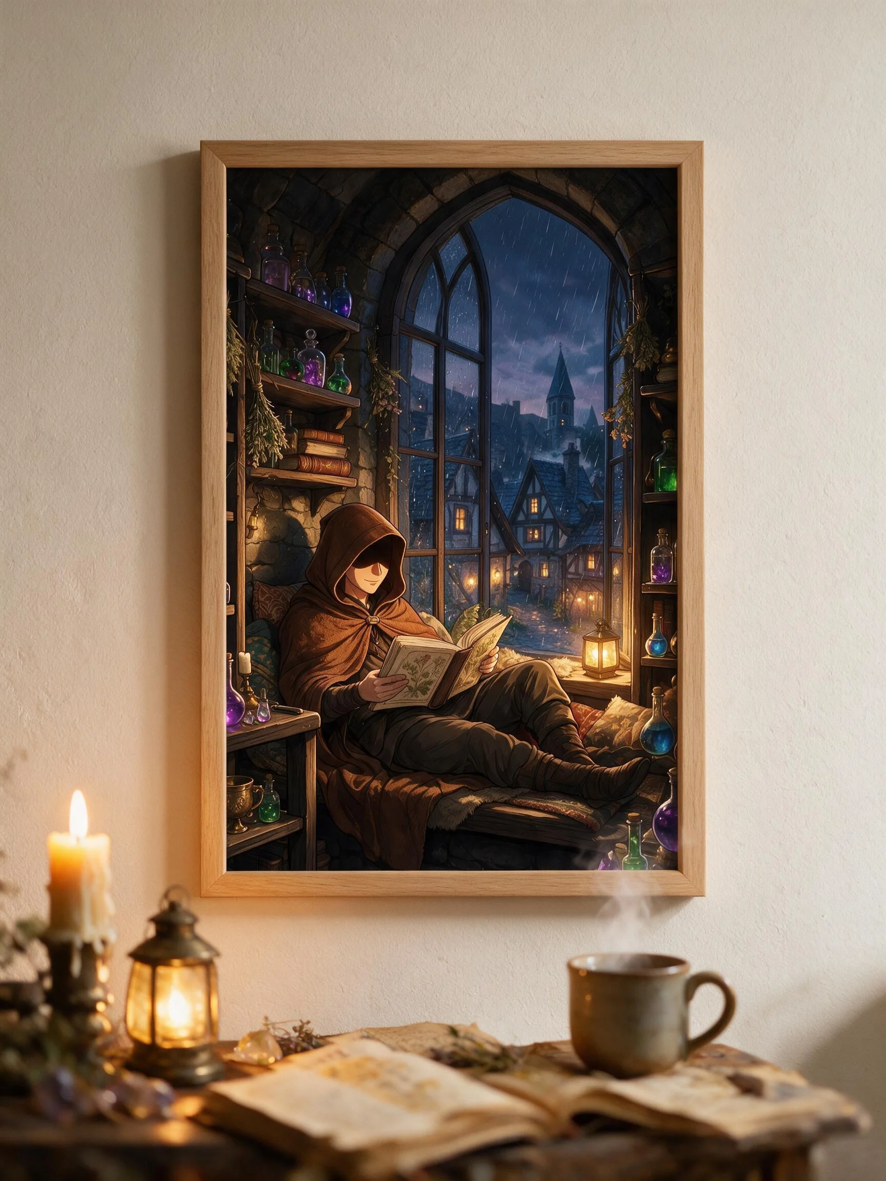 Rainy Night at the Apothecary — Bard's Reading Nook Art Print product image (1)