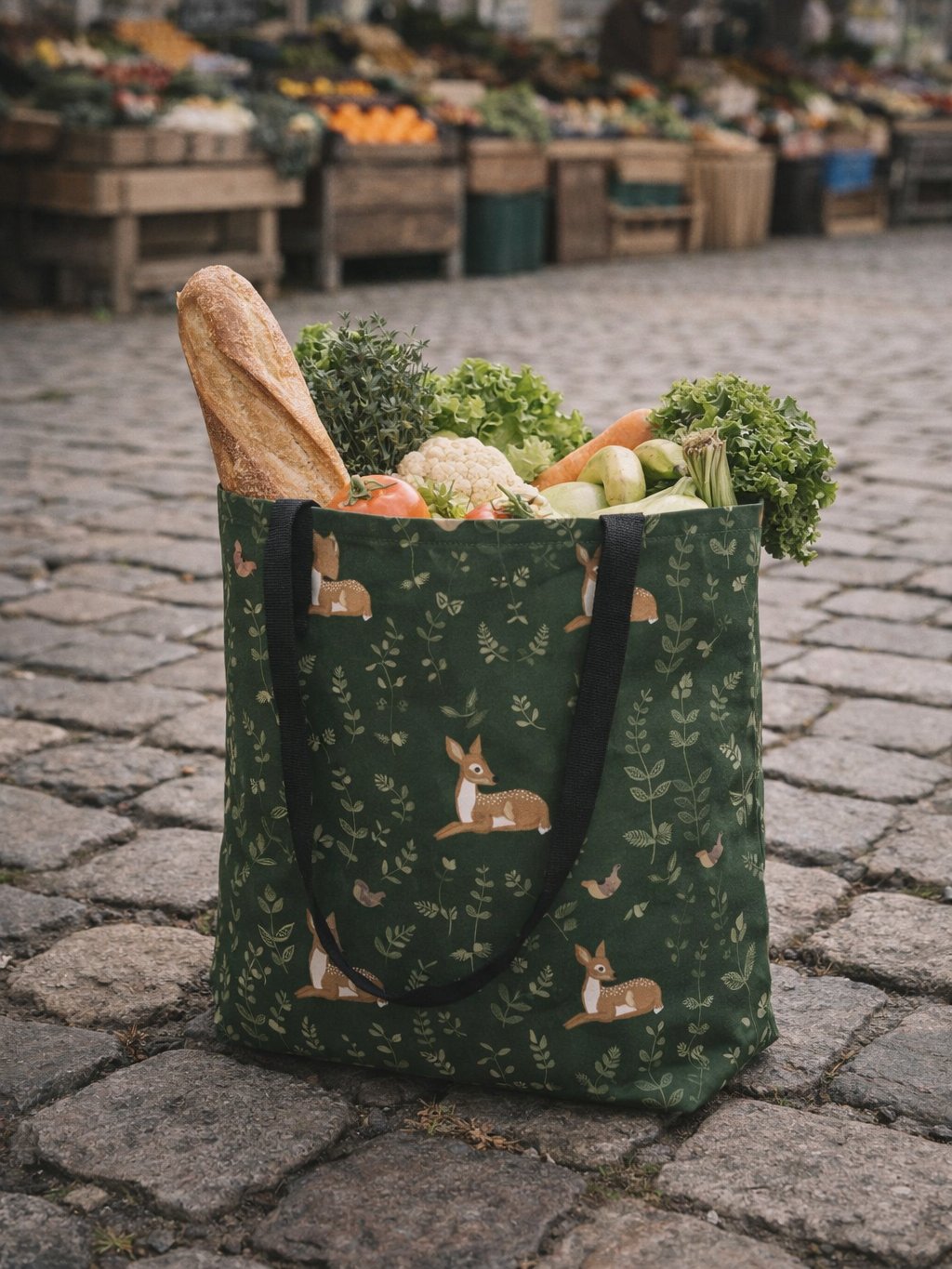 FOX AND DEER WOODLAND TOTE BAG GREEN product image (1)