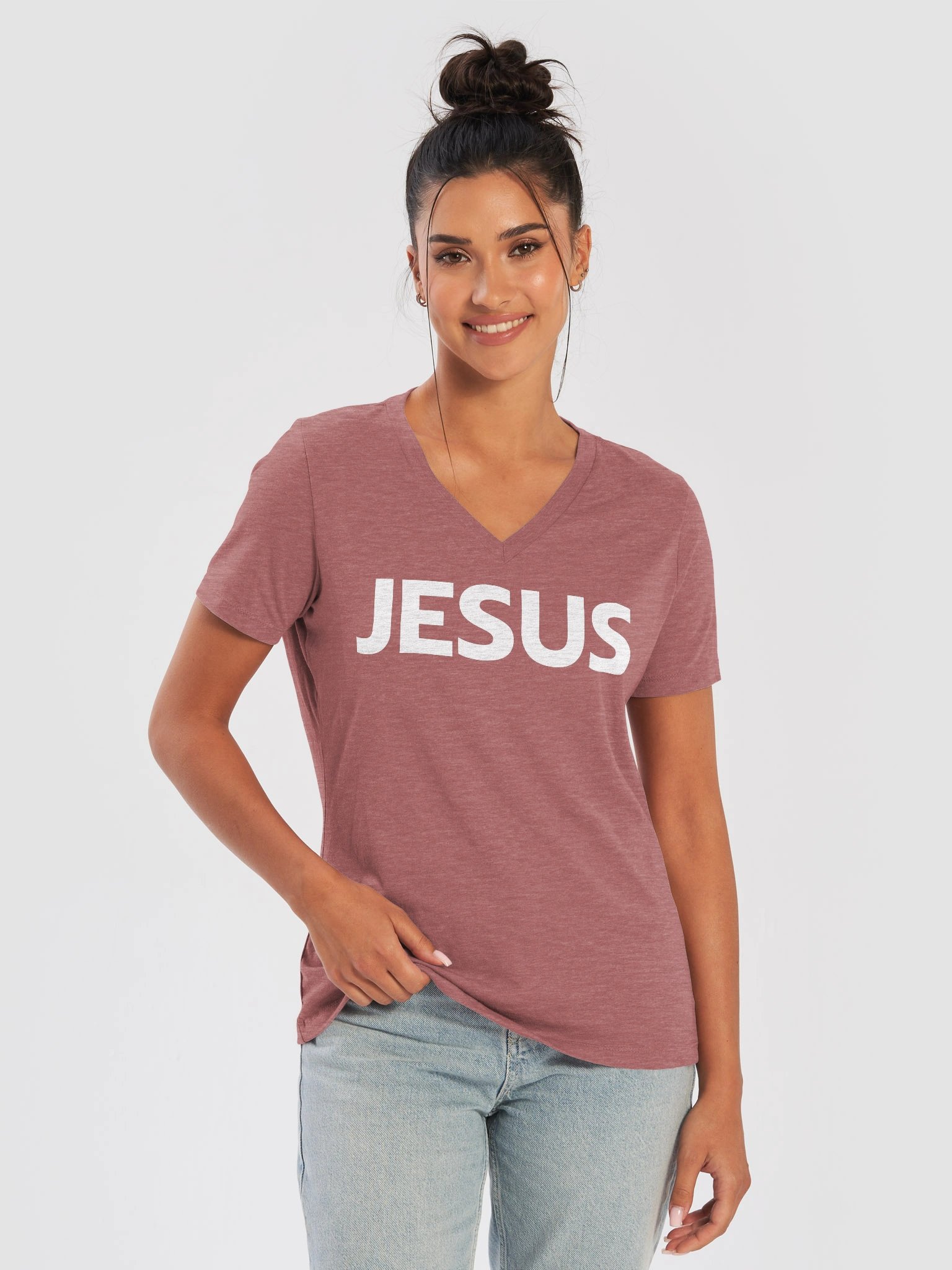 Jesus Classic Women's V-Neck Tee – White Design product image (1)
