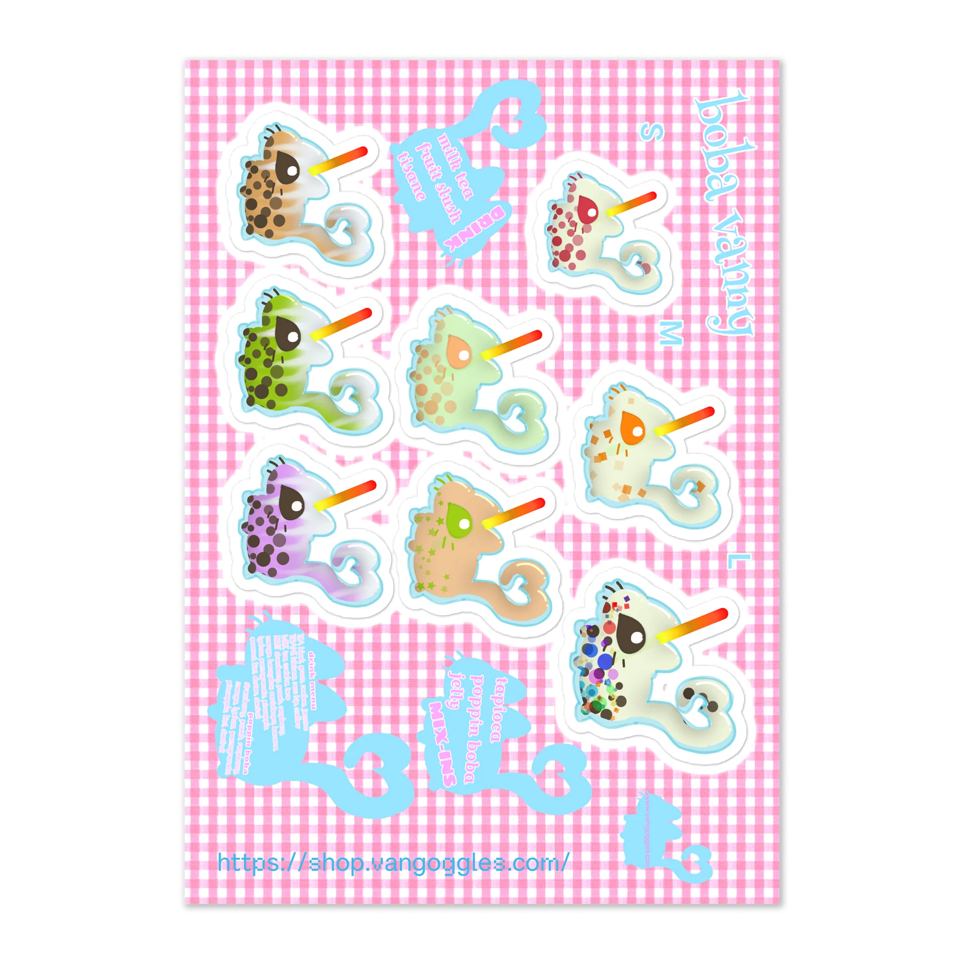 boba vanny menu bubble tea vannies sticker sheet product image (2)