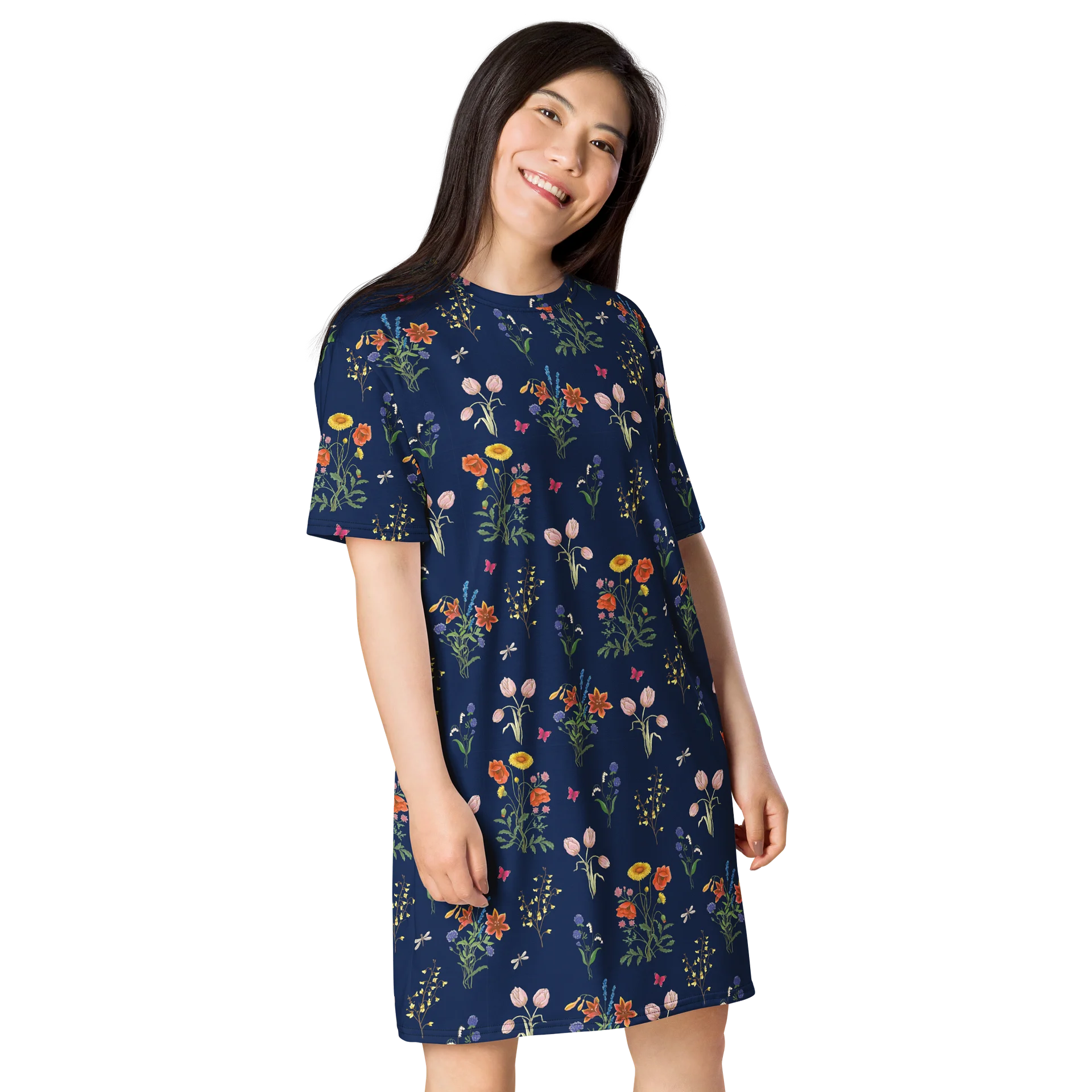 Stylish T-Shirt Dress with Enchanted Garden Tulip Flowers product image (4)
