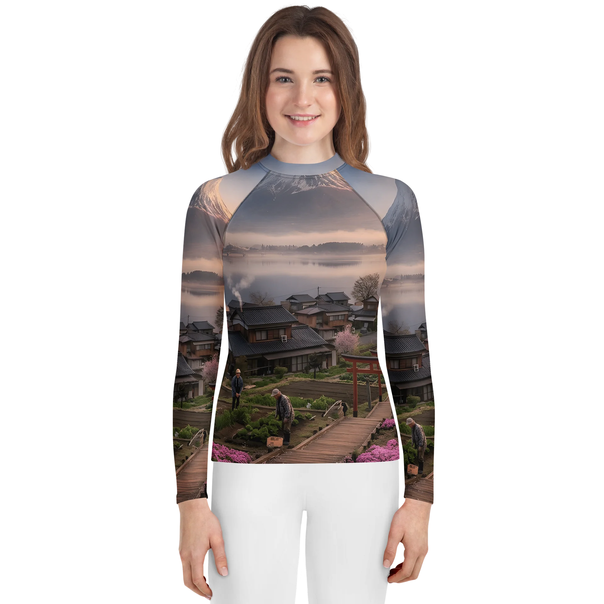 Mount Fuji & Pink Moss Youth Rash Guard | Protective Teen Activewear product image (3)