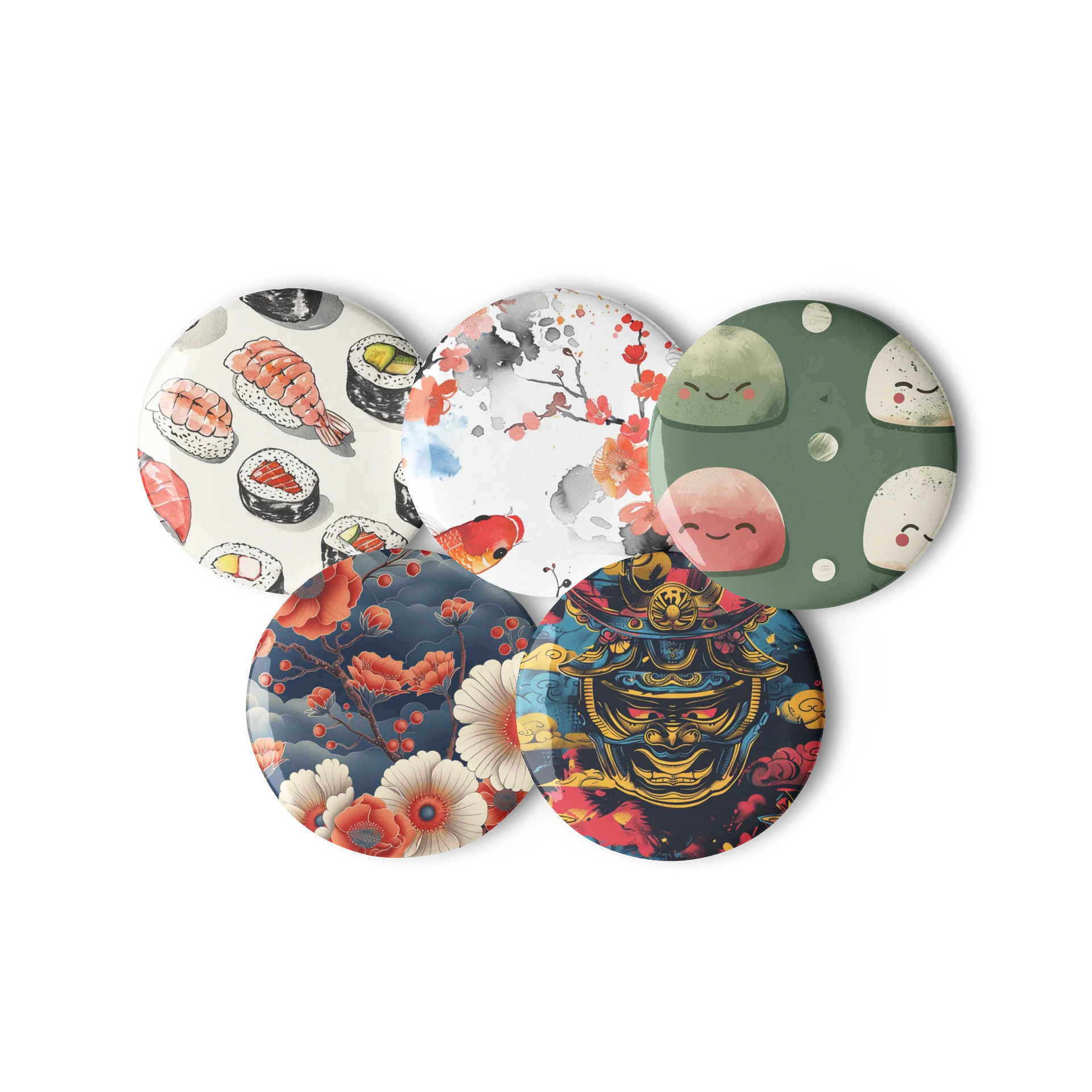 Japanese Art Pin Button Set - 5 Pack Samurai Oni Mochi Sushi Aesthetic Pins product image (2)