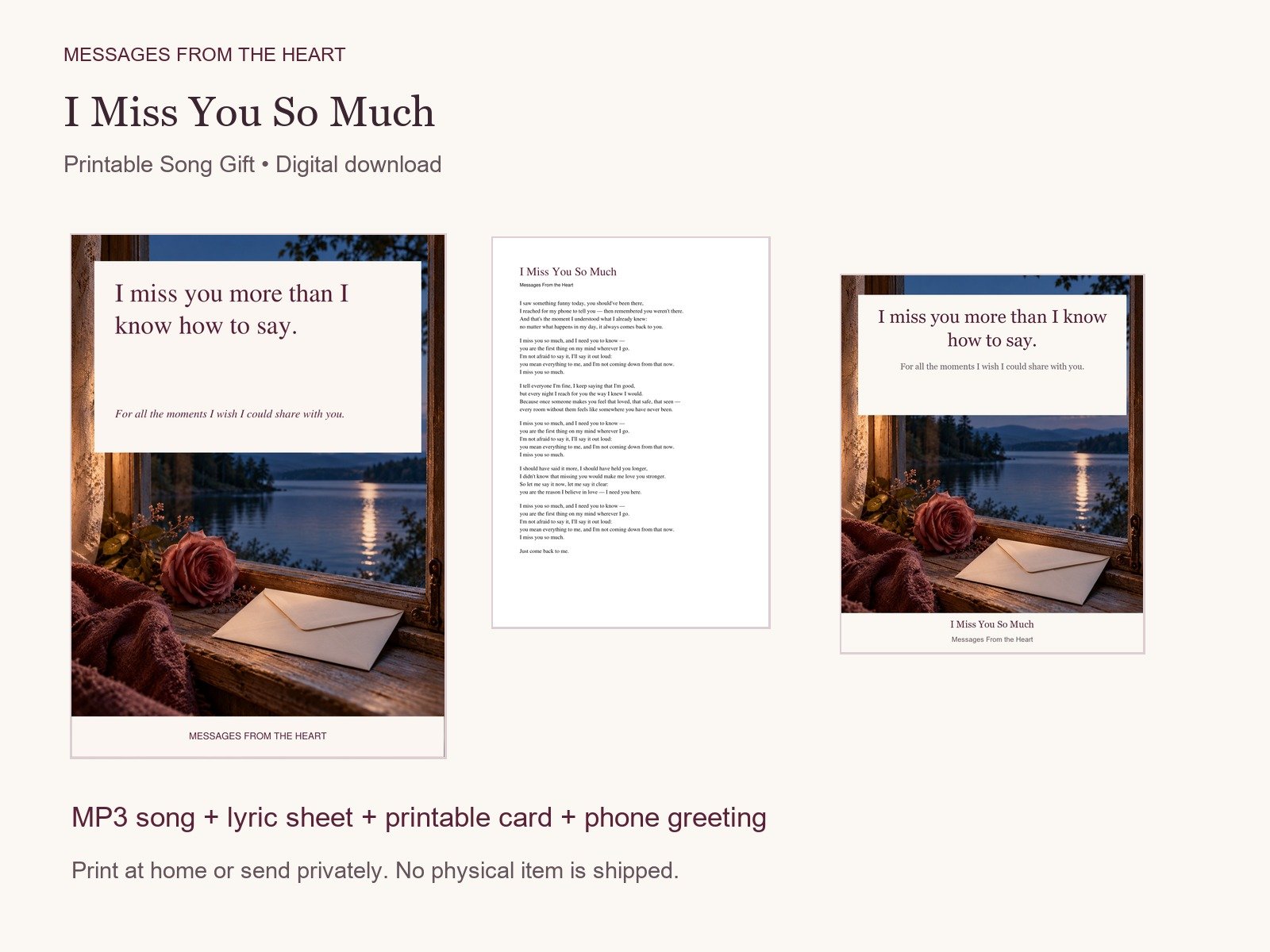 I Miss You So Much — Printable Song Gift product image (1)