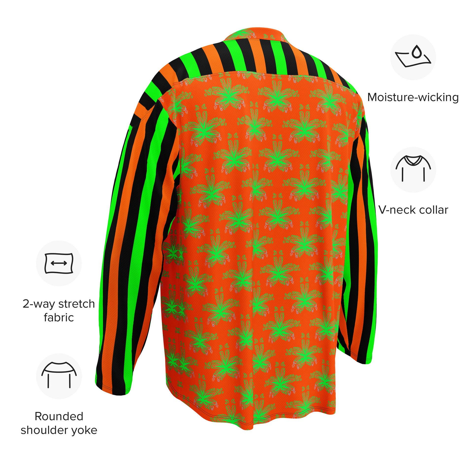 Weed Halloween Hockey Jersey, Cannabis 420 EDM Shirt, Pot Leaf Festival Ravewear, Green Orange Black Stoner Circus Stripe Clowncore Clothing product image (10)