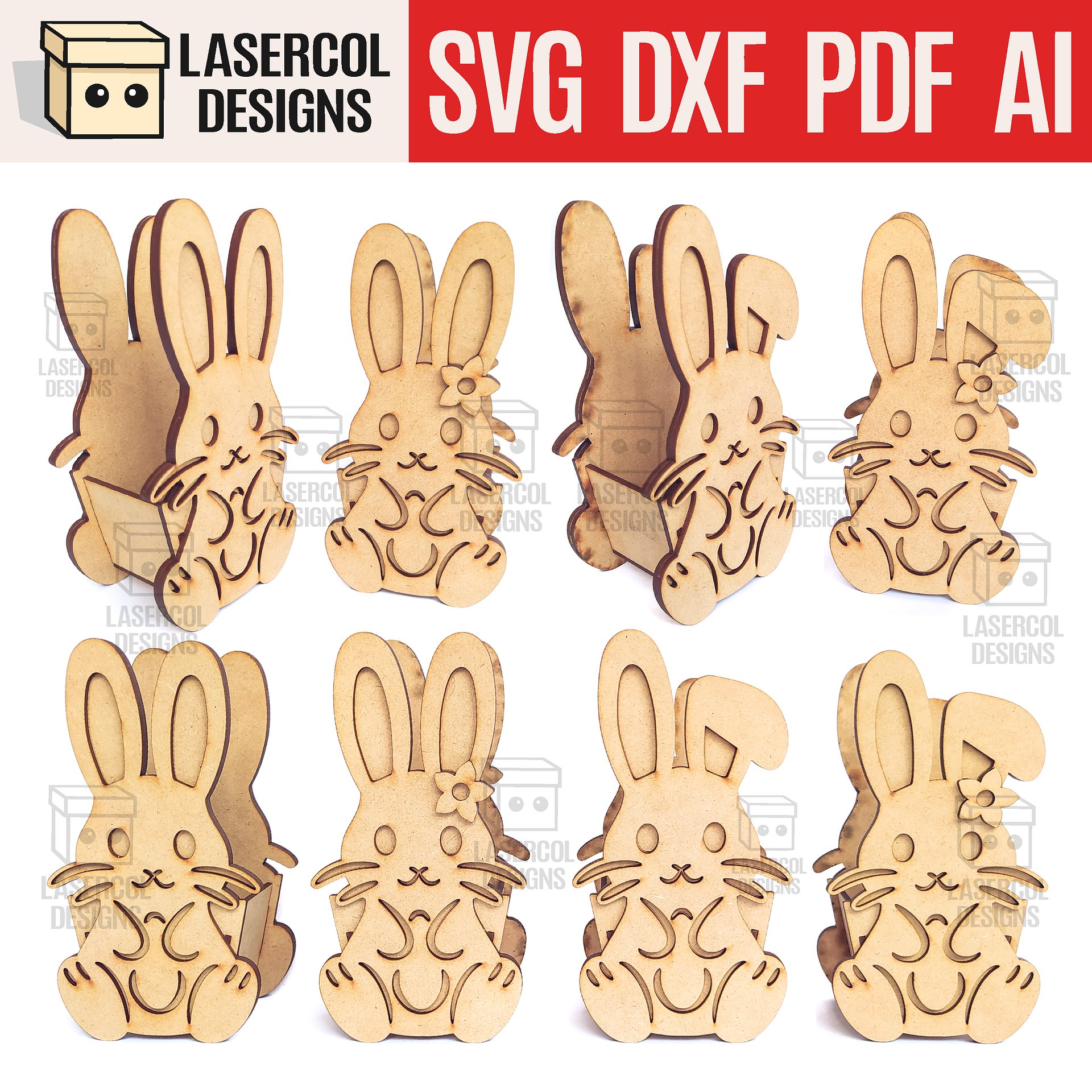 Easter Bunny Basket Bundle (Set 1-2-3-4) - Laser Cut Files product image (4)