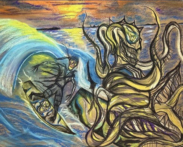 The Surfing Sea Monsters Print by MayneArt product image (1)