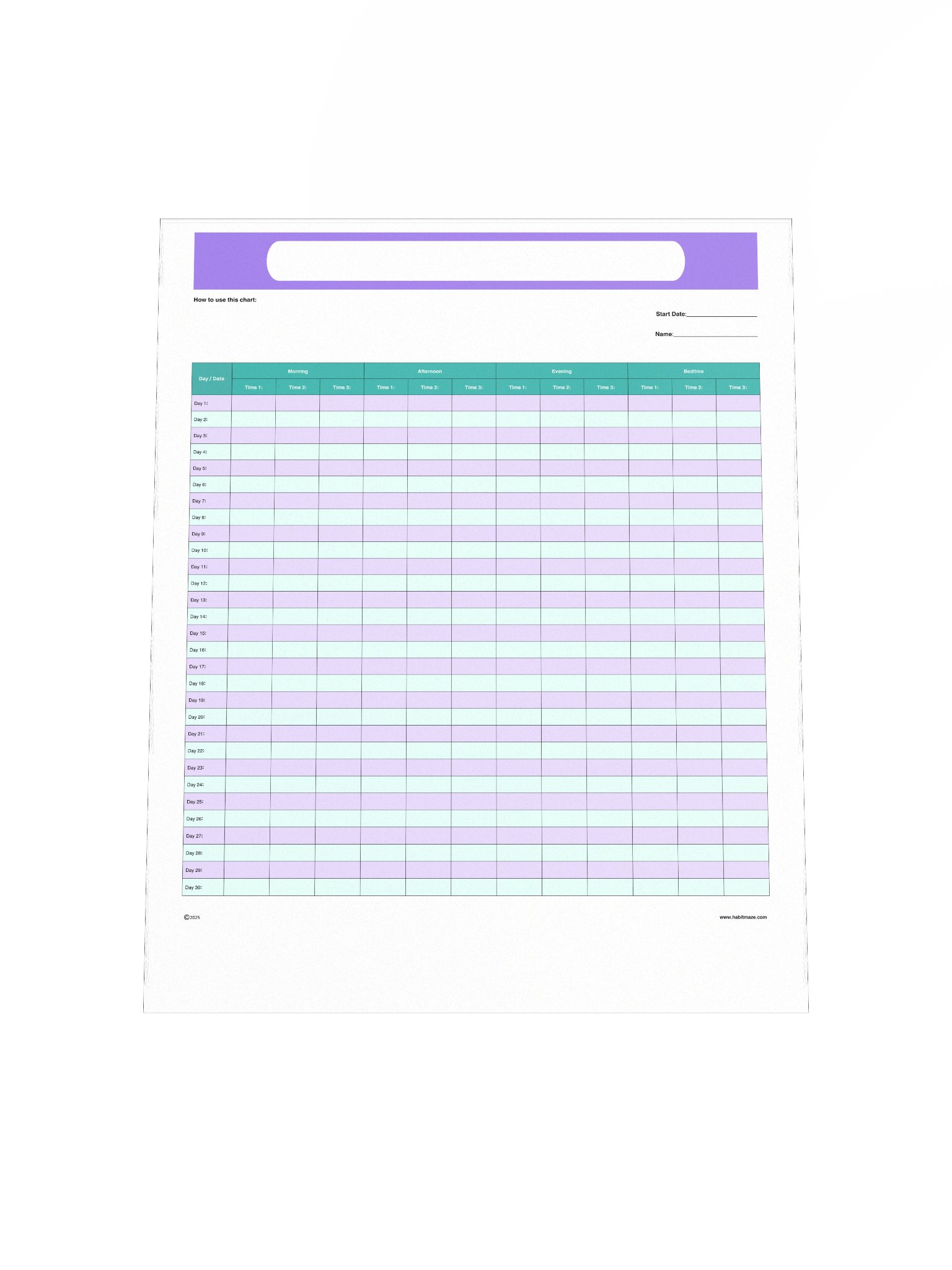 30 Day Blank Time Record Chart product image (5)