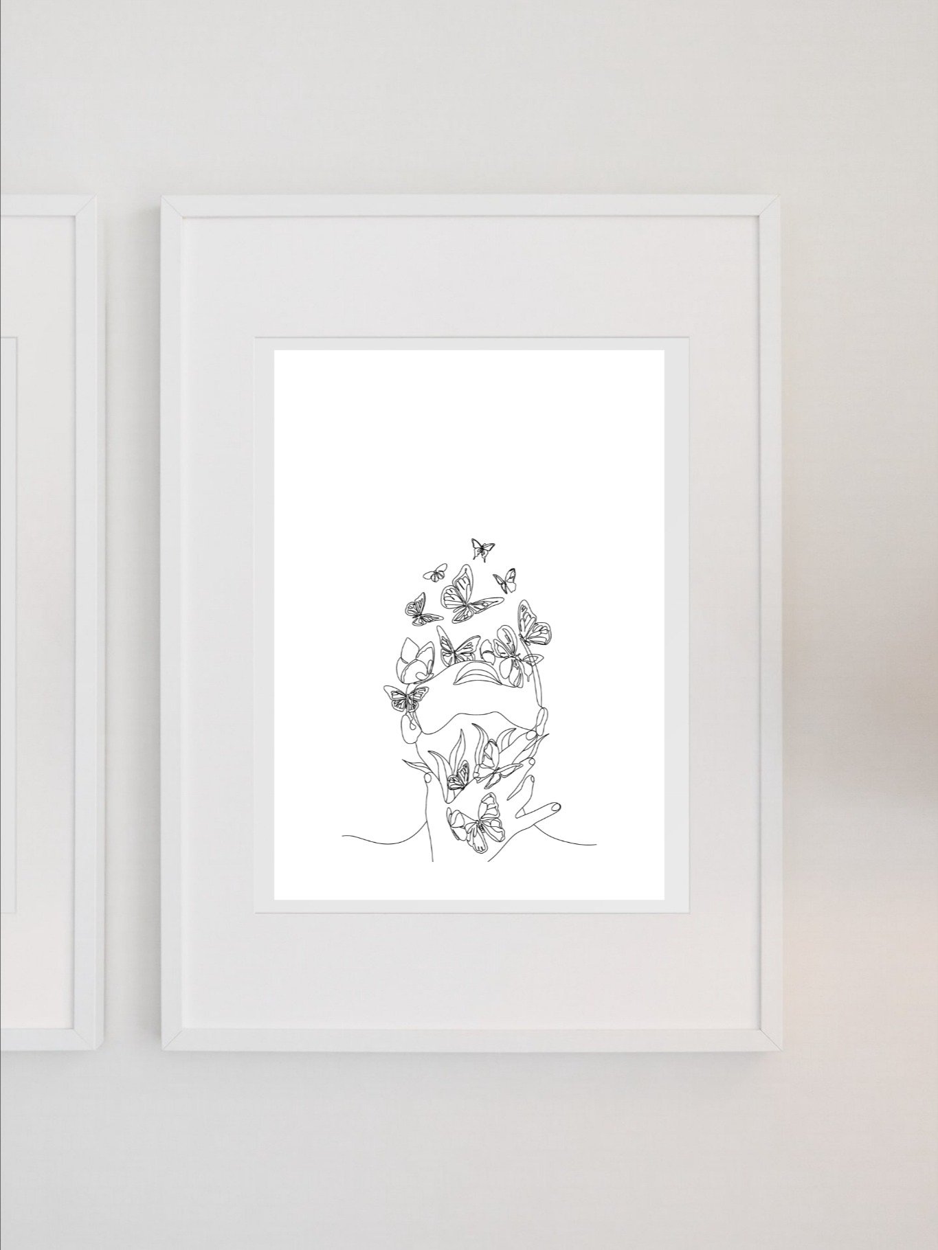 Butterfly Line Art Print - Minimalist One-Line Drawing of Woman with Butterflies, Modern Wall Art, Black and White Feminine Decor product image (1)