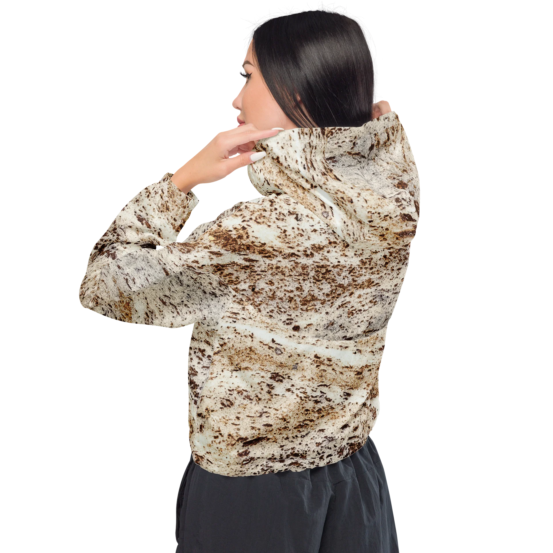 Espresso Swirl Women's All-Over Print Marbled Cacao Cropped Windbreaker product image (3)