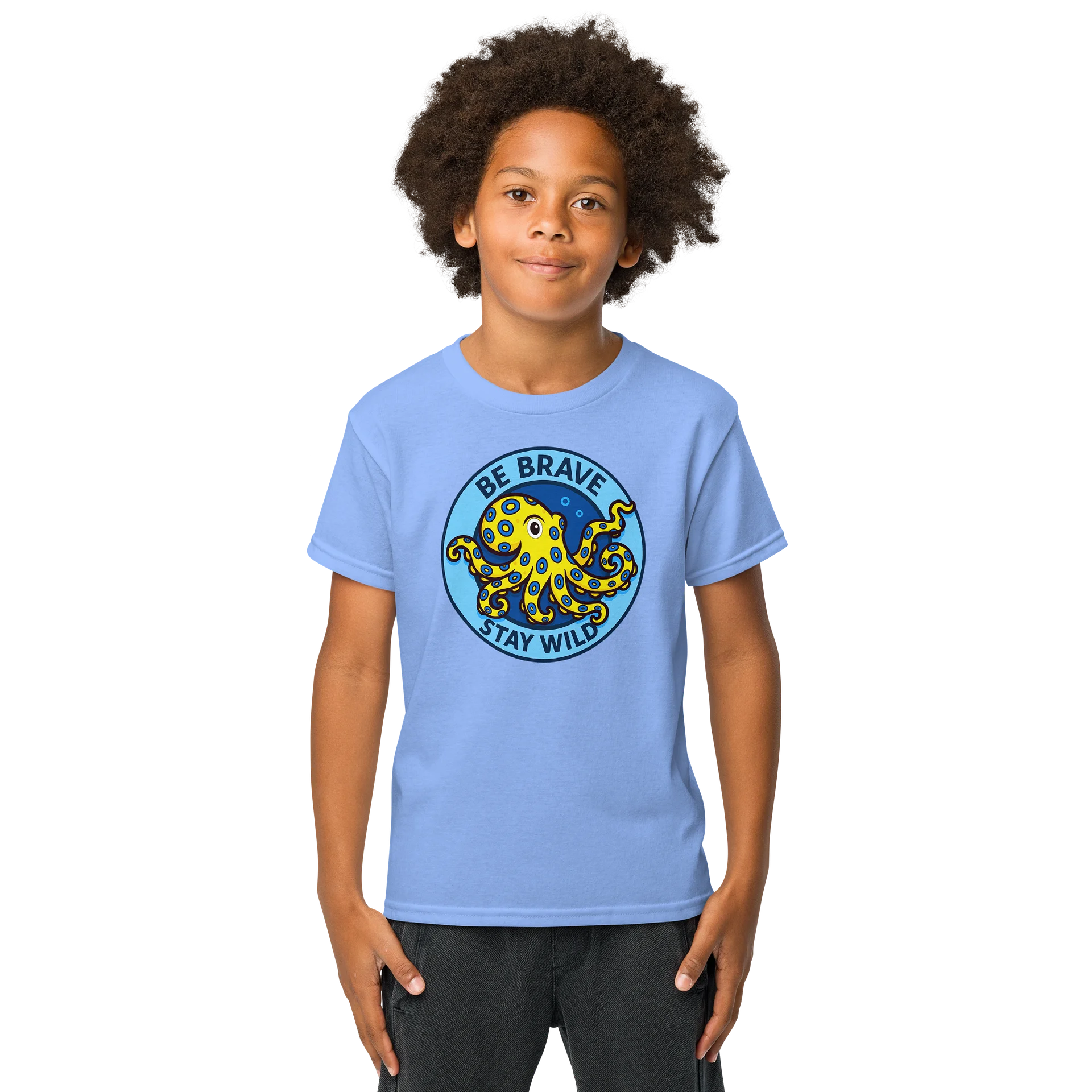 Brave Blue Ring Octopus Youth Sports T-Shirt product image (2)