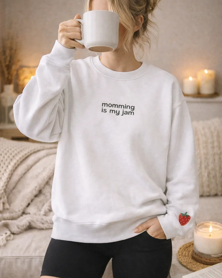 momming is my jam | Embroidered Boxy Crewneck - Funny Relatable Mom Sweatshirt product image (1)