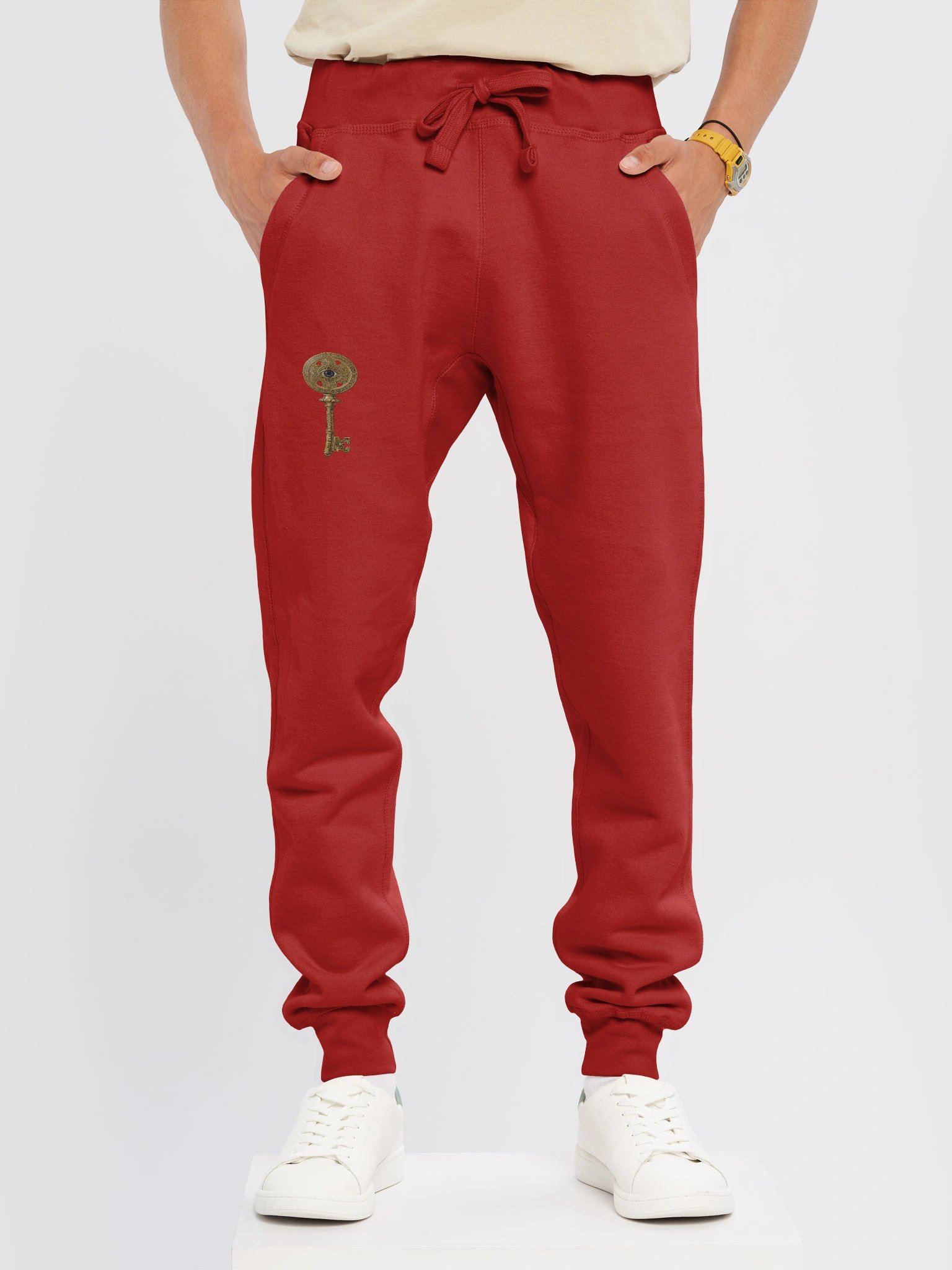 The Gatekeeper’s Key Fleece Joggers – Right Thigh & Back Lower Leg Print | Red | product image (3)