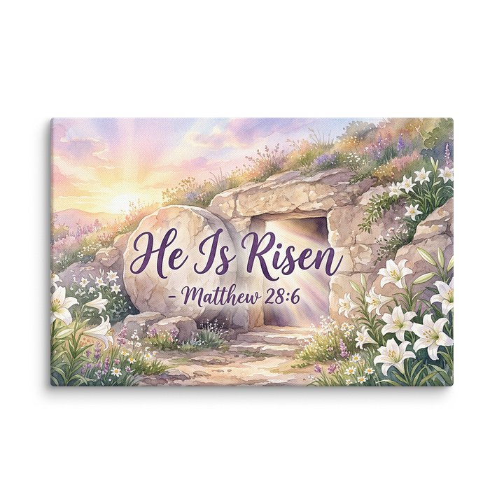 He Is Risen Matthew 28:6 Easter Christian Wall Art Home Decor Canvas product image (1)