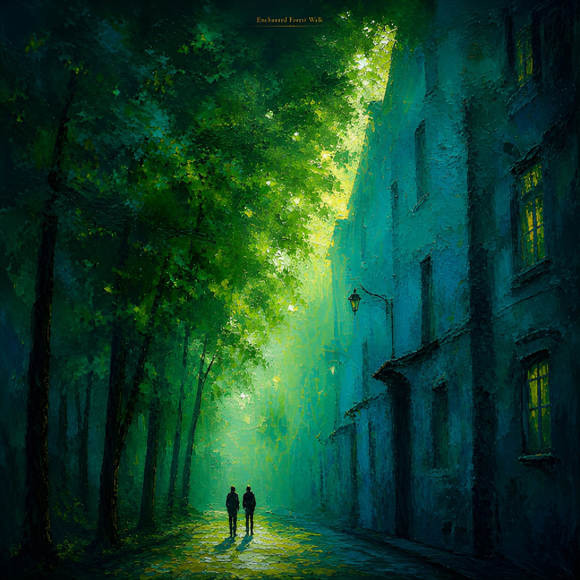 Enchanted Forest Walk Wall Art, Emerald Teal Impressionist Digital Download, Fantasy Nature Decor product image (2)