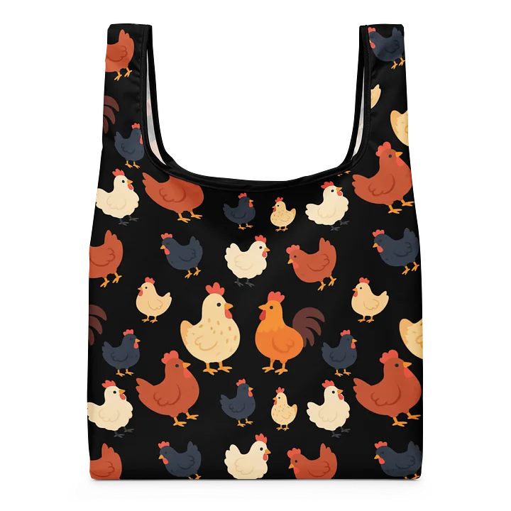 Chicken Lovers Shopping Bag Cute Chickens on Black product image (1)