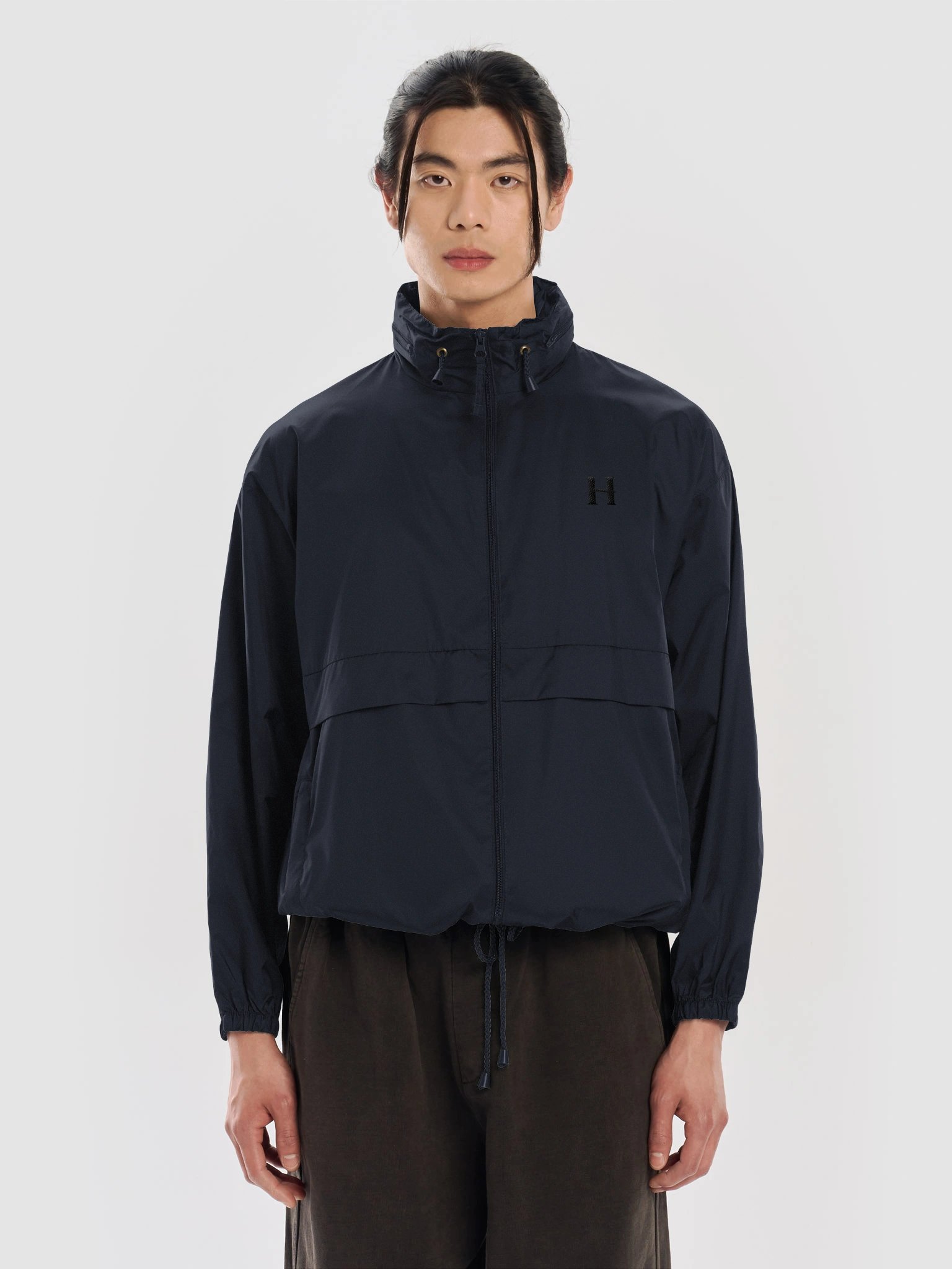 Hidenza Windbreaker Jacket – Navy Blue Oversized Lightweight Zip-Up Shell Jacket product image (3)