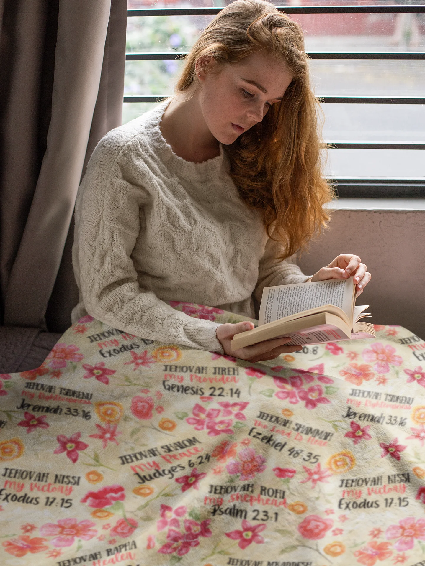 Beige Floral Names Of God Blanket product image (1)
