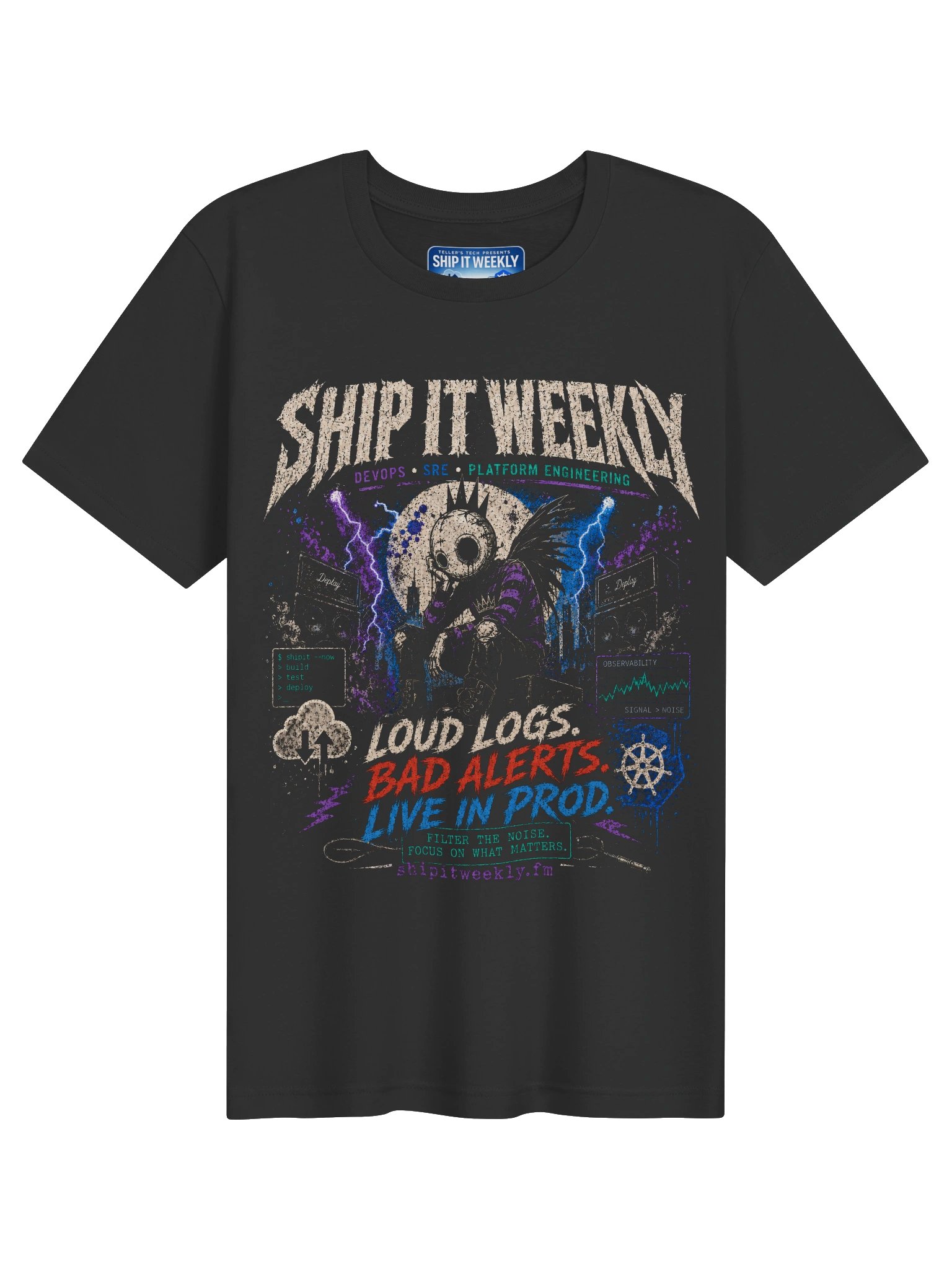 Loud Logs, Bad Alerts, Live in Prod | Ship It Weekly DevOps Tee product image (1)