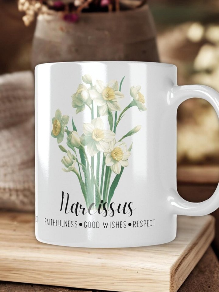 Narcissus Ceramic White Mug: Faithfulness, Good Wishes, Respect December Birth Month Flower product image (2)