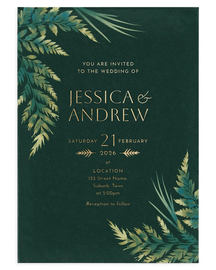 Watercolour Ferns Wedding Invitation Suite - Green product image (1)