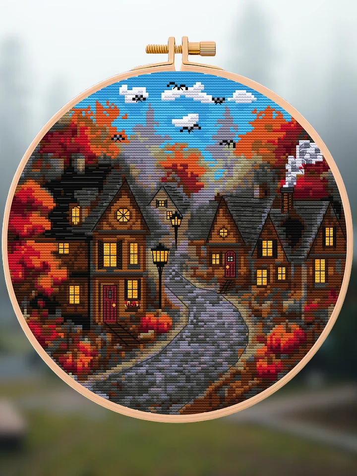 Autumn Village Cross Stitch Pattern product image (1)