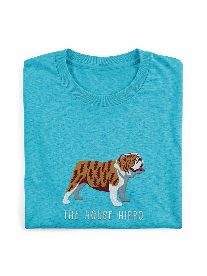 The House Hippo T-Shirt(Embroidered) of an English Bulldog(Brindle & White) product image (1)
