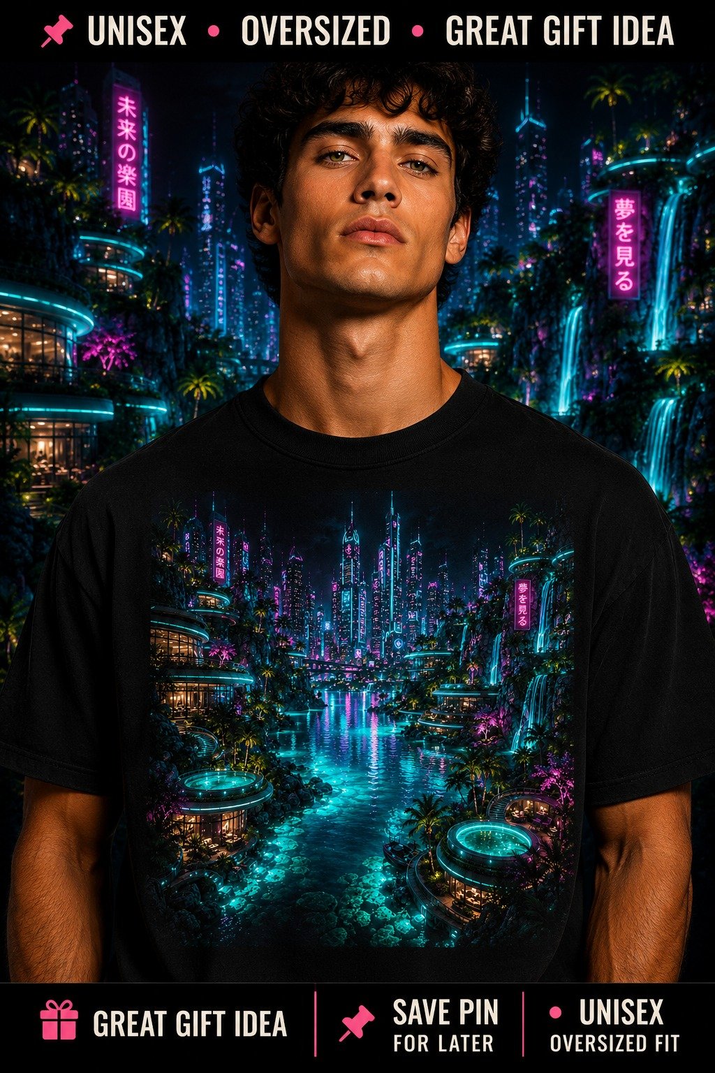 Future Paradise Cyberpunk City T-Shirt | Unisex Oversized Wanderlust Gift product image (1)
