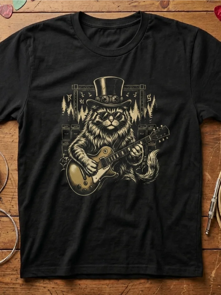 Slash Cat Guitar T-shirt | Funny Rock Music Guitar Tee product image (1)
