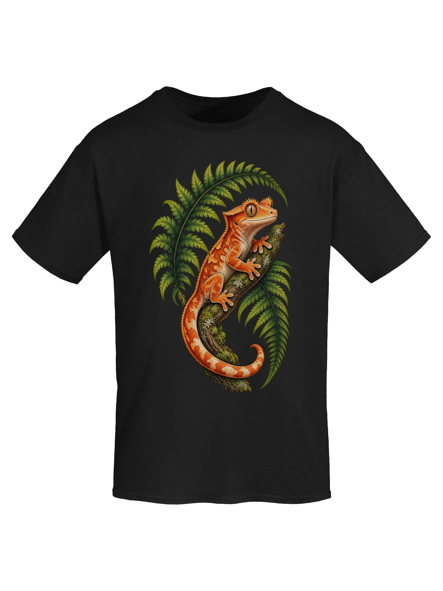 Crested Gecko Fern Canopy T-Shirt – Botanical Reptile Art product image (5)